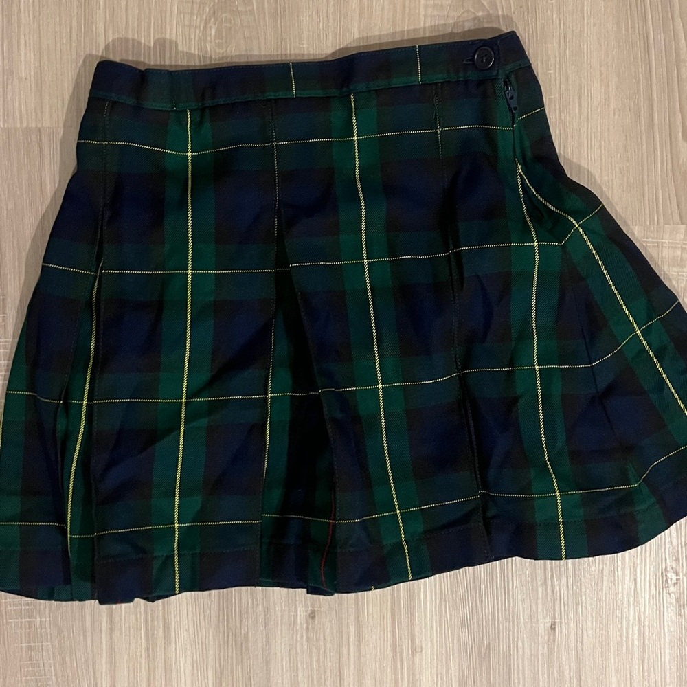Lands' End Green and Navy Tartan Pleated Skirt